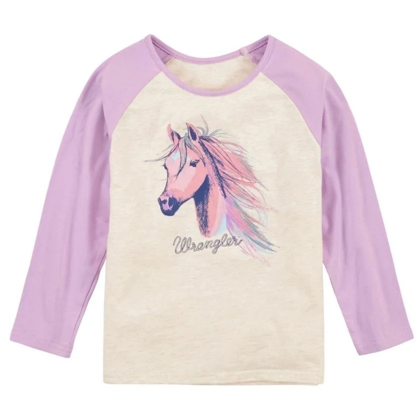 Wrangler Girl’s Oatmeal Heather Purple Horse Shirt