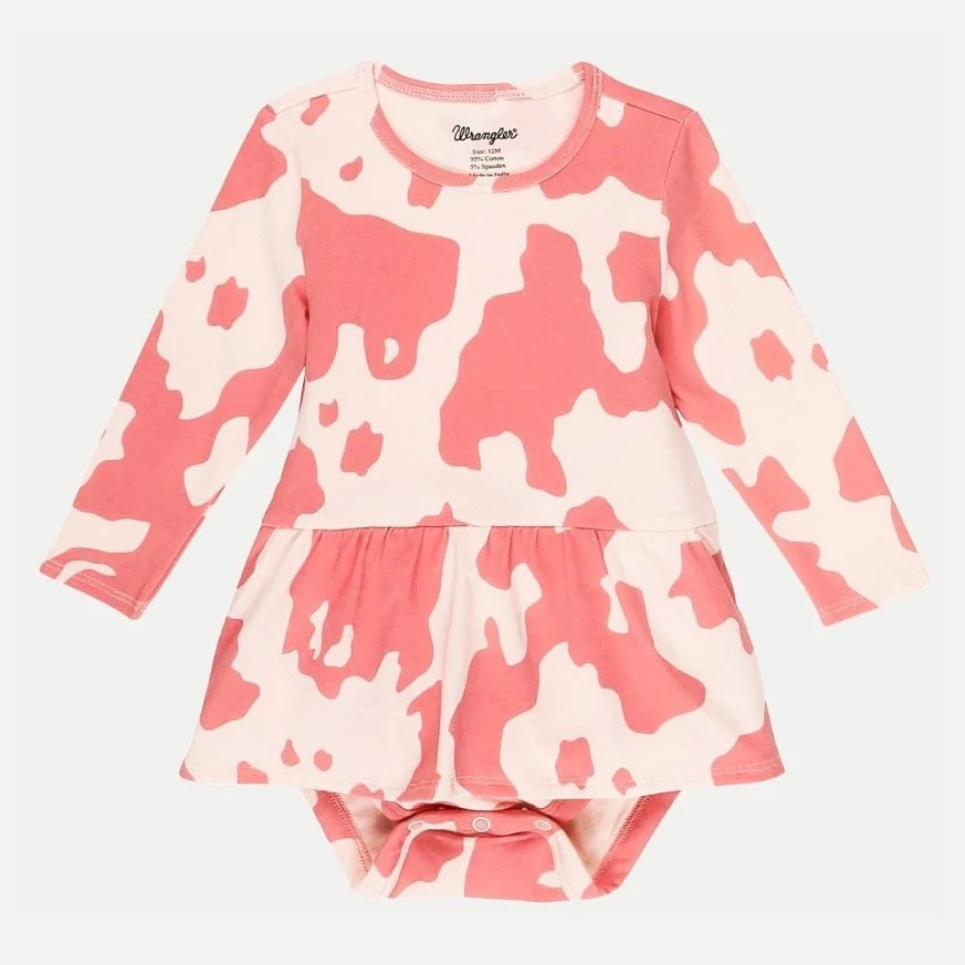 Wrangler Girl’s Skirted Pink Cow Print Bodysuit - CLEARANCE