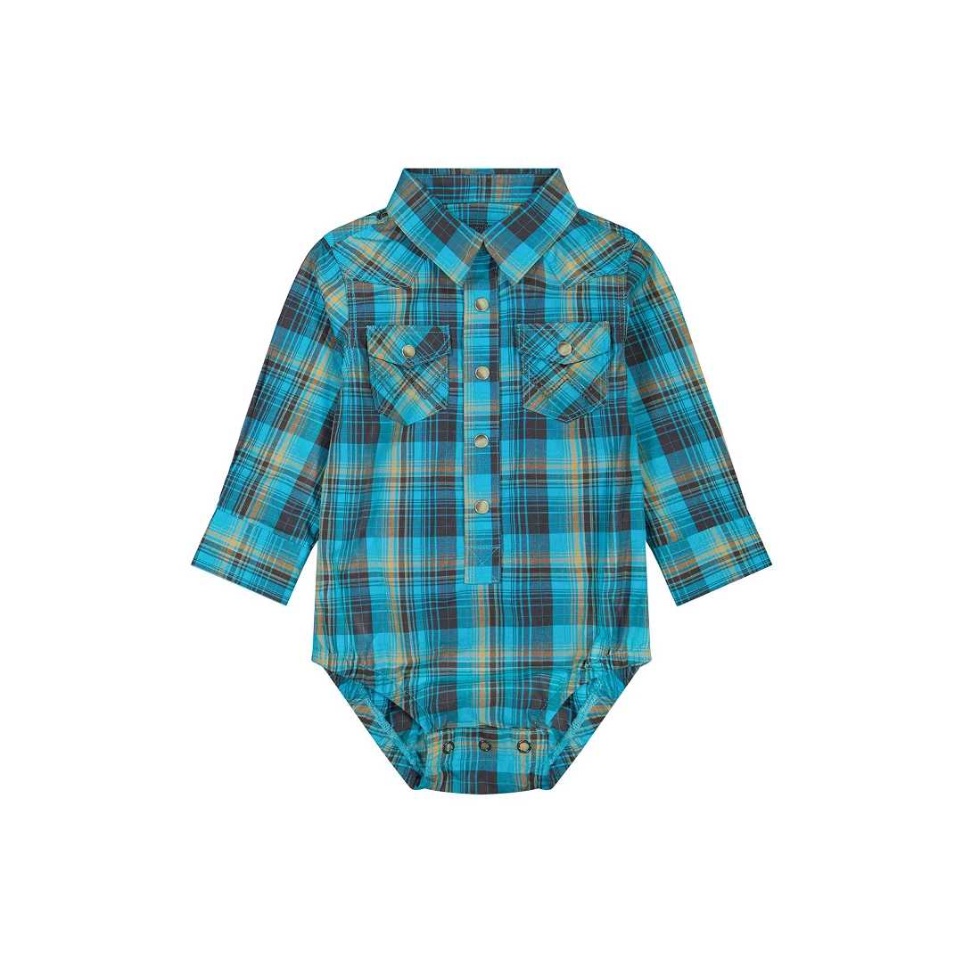 Wrangler Infant Teal Long Sleeve Plaid Onesie