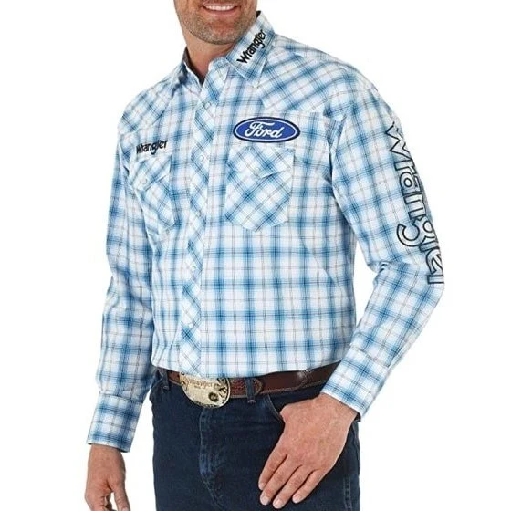 Wrangler Men’s Shirt Western Long Sleeve Ford Logo - Clearance