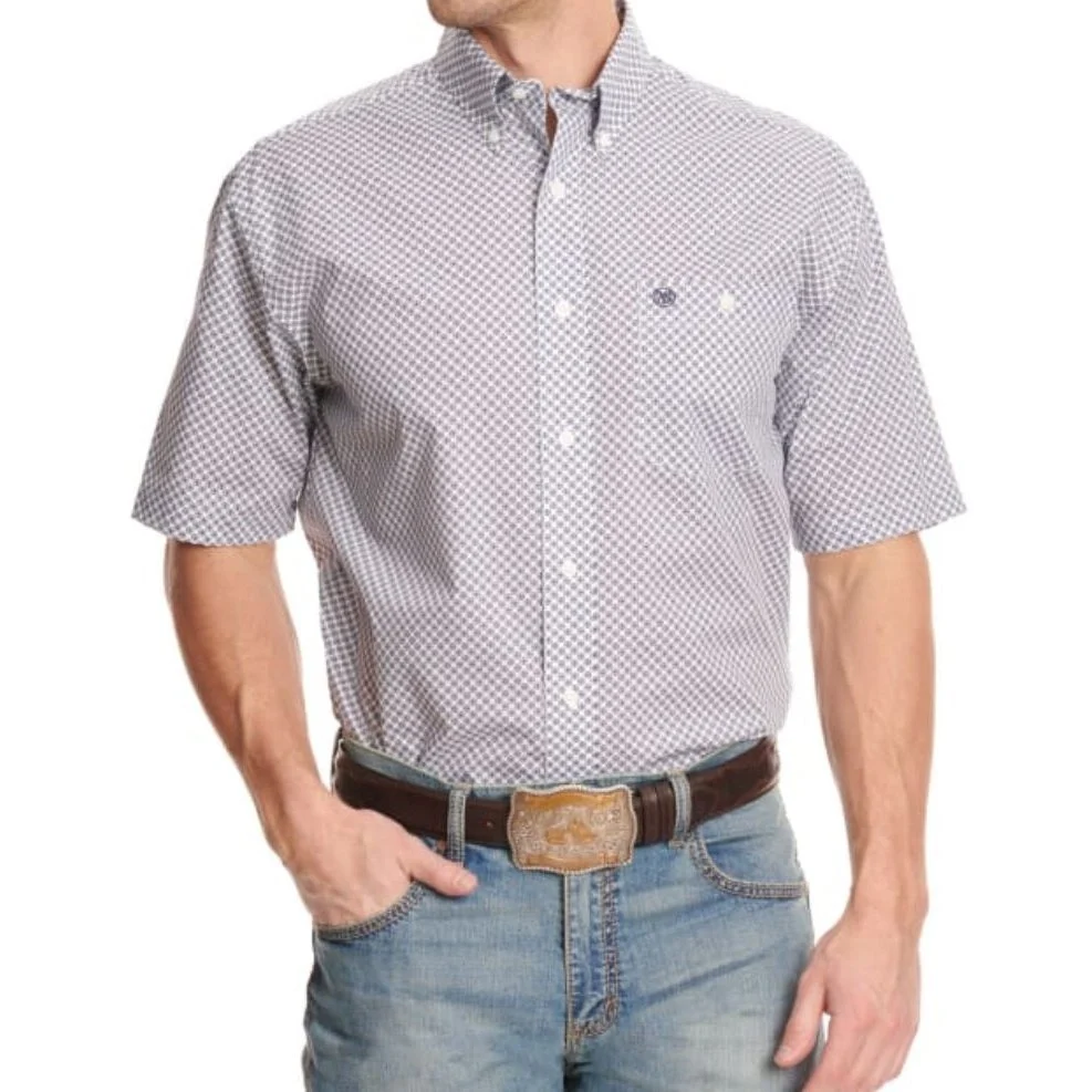 Wrangler Men’s Short Sleeve Button Shirt Classic Fit White Geo Print - Image 2