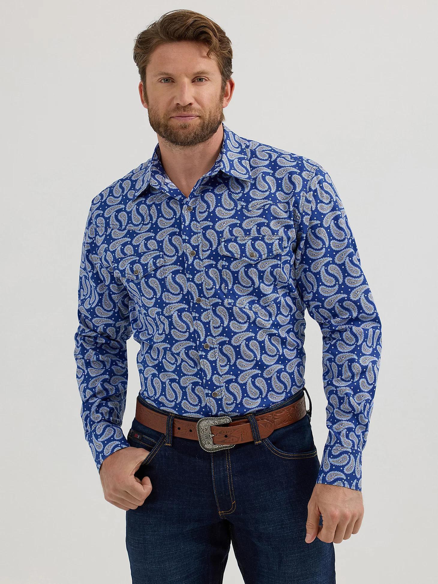 Wrangler Men's 20X Competition Long Sleeve Shirt Classic Fit Blue