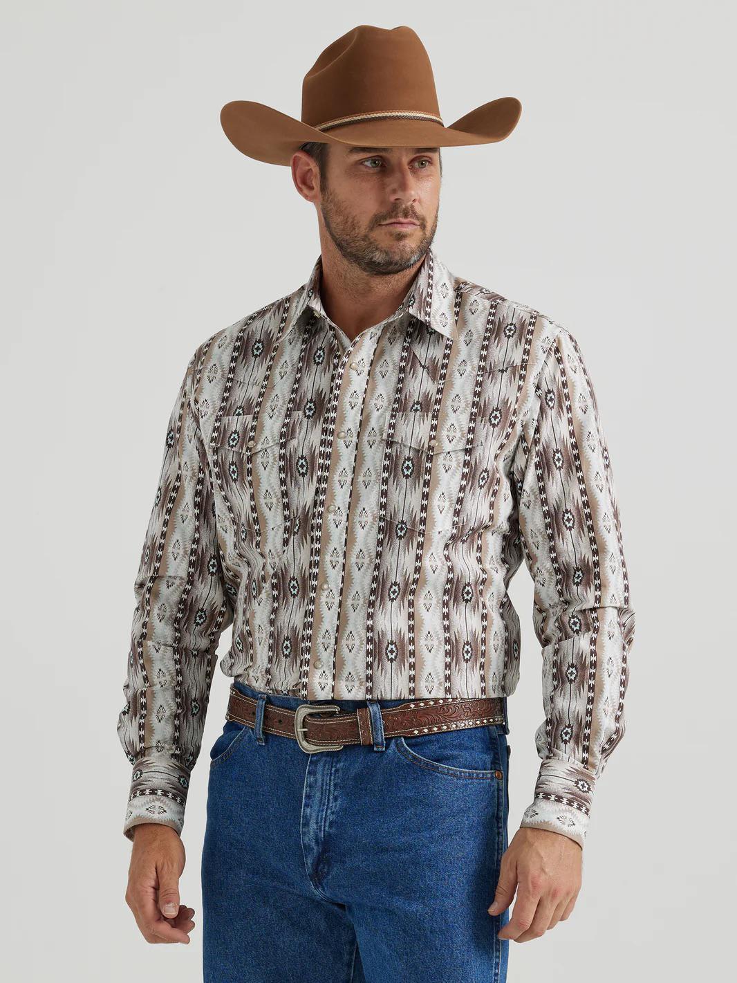 Wrangler Men's Brown Checotah Print Western Shirt -CLEARANCE - Image 8