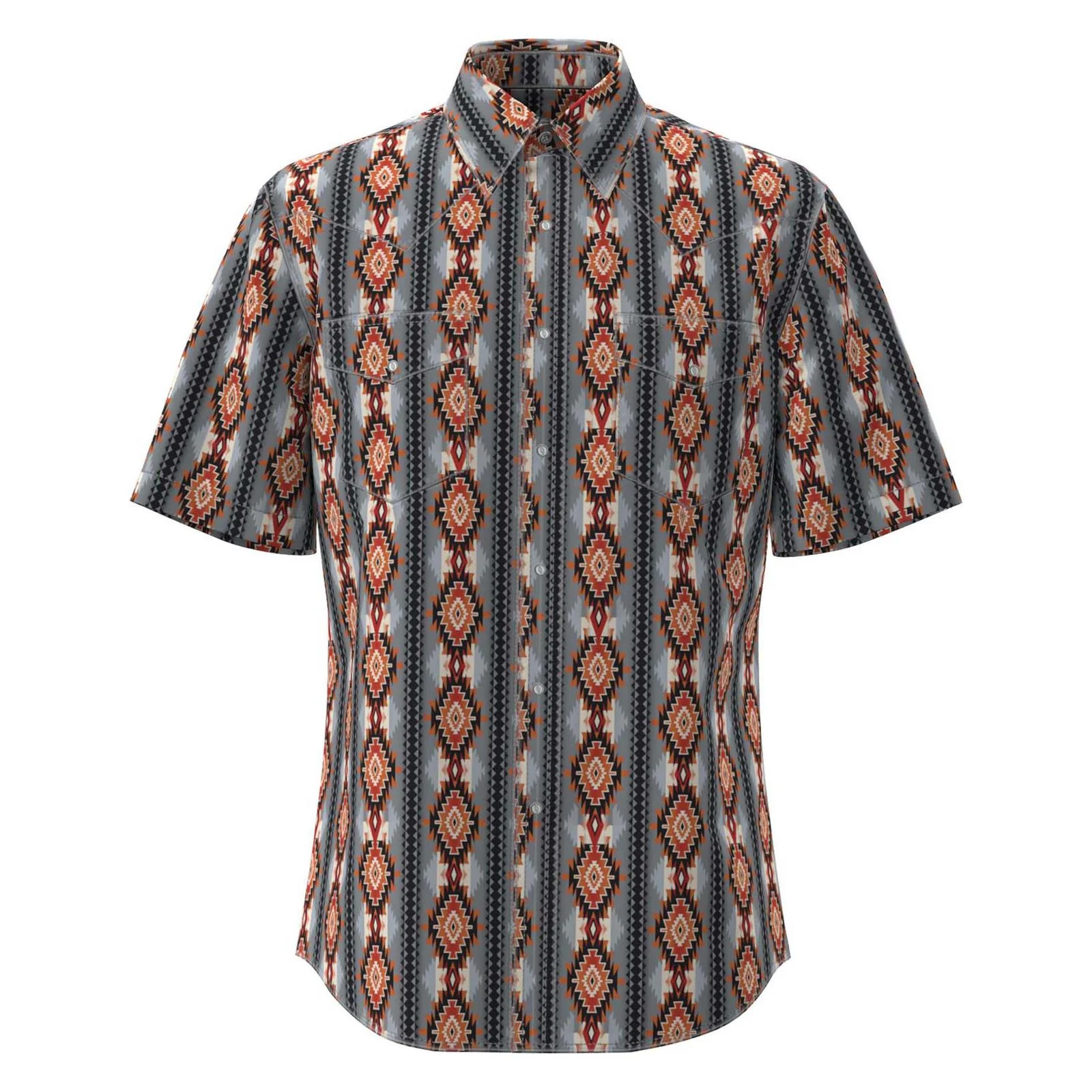 Wrangler Men's Checotah Dress Western Short Sleeve Shirt Classic Fit Black Multi