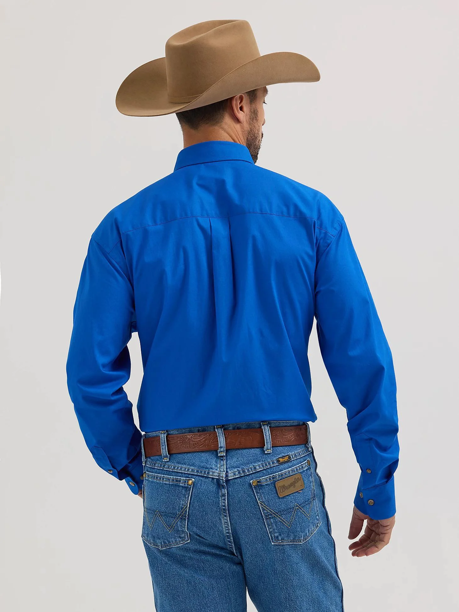 Wrangler Men's George Strait Button Down Solid Blue Western Shirt - Image 2