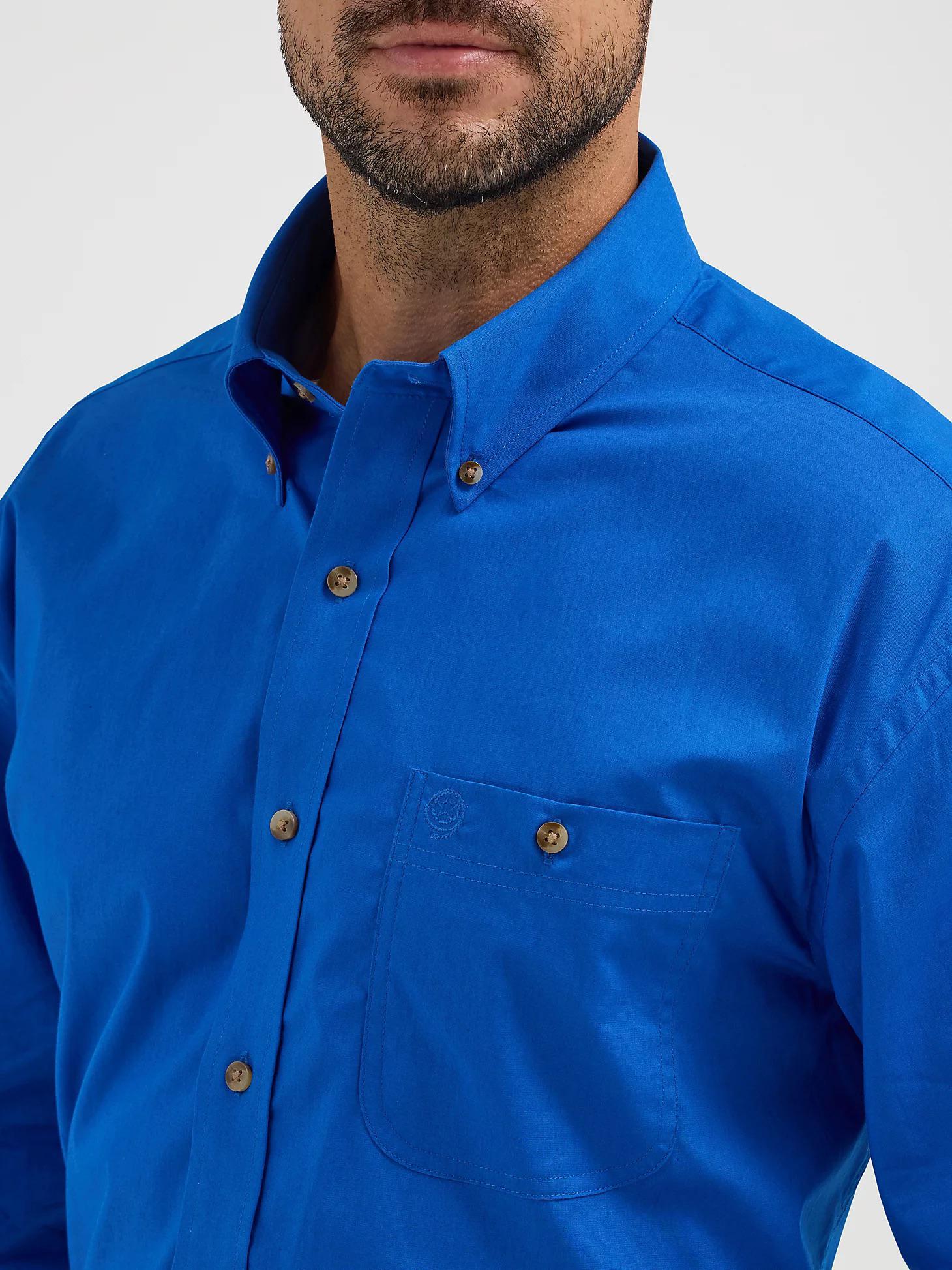 Wrangler Men's George Strait Button Down Solid Blue Western Shirt - Image 3