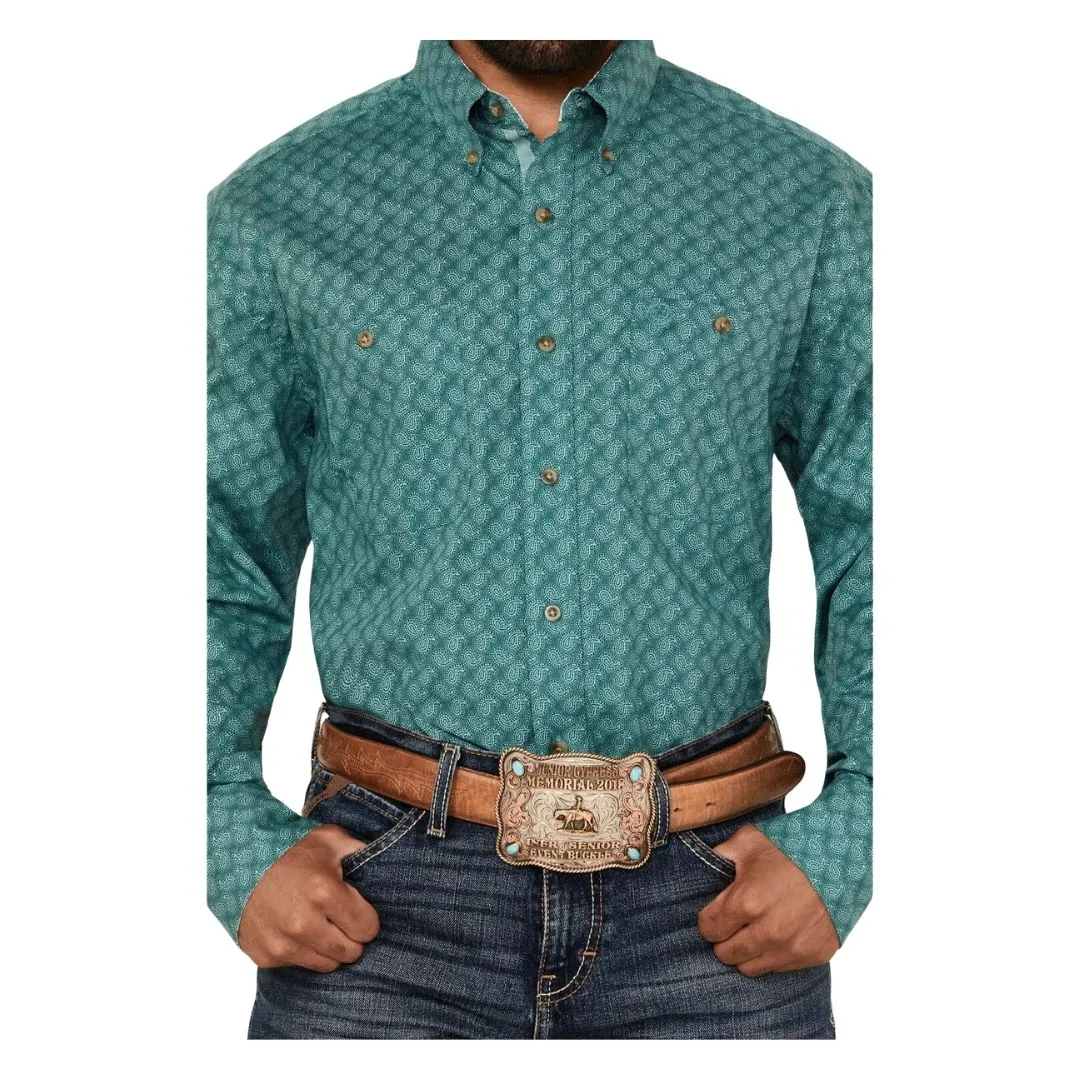 Wrangler Men's George Strait Collection Two Pocket Long Sleeve Shirt - Turquoise - Image 4