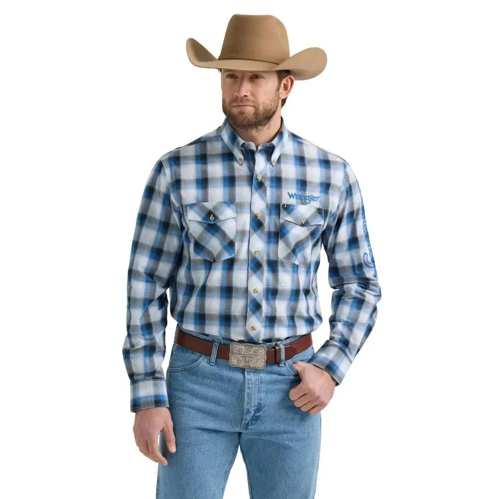 Wrangler Men's Logo Plaid Long Sleeve Shirt