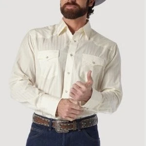 Wrangler Men's Shirt Long Sleeve Western Snaps Dobby Stripe