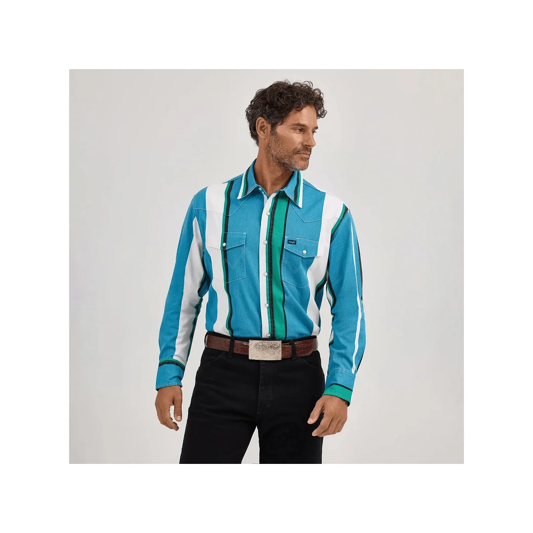 Wrangler Men's Vintage Inspired Brushpopper in Blue Multi Stripe -CLEARANCE