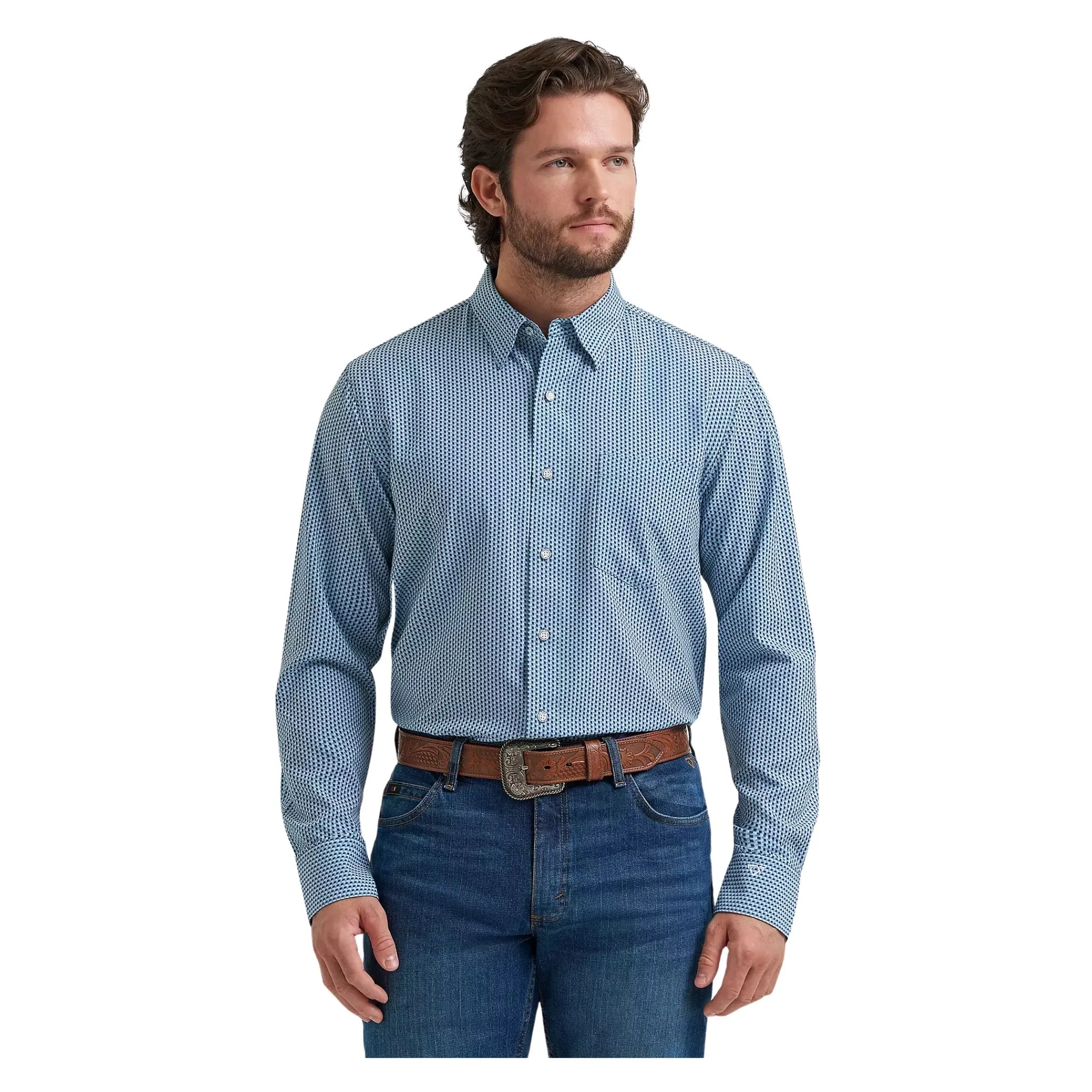 Wrangler Men's X Cody Johnson Performance Geo Blue Shirt