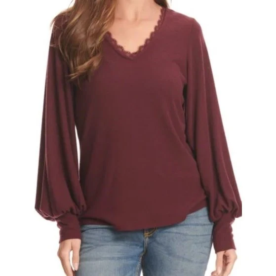 Wrangler Women’s Top V Neck Knit Long Sleeve Lace Ruffle - Image 3