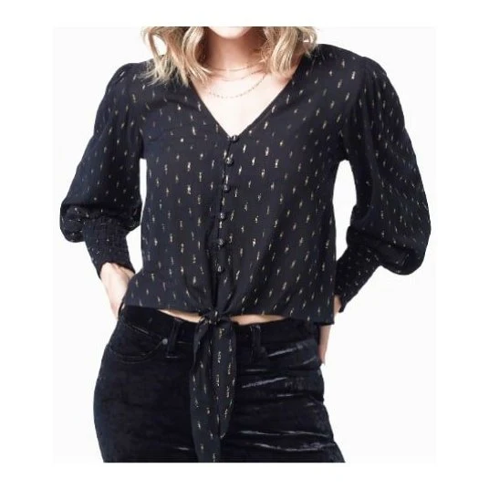 Wrangler Women’s Top Retro Tie Front Poet Sleeve Cropped -CLEARANCE