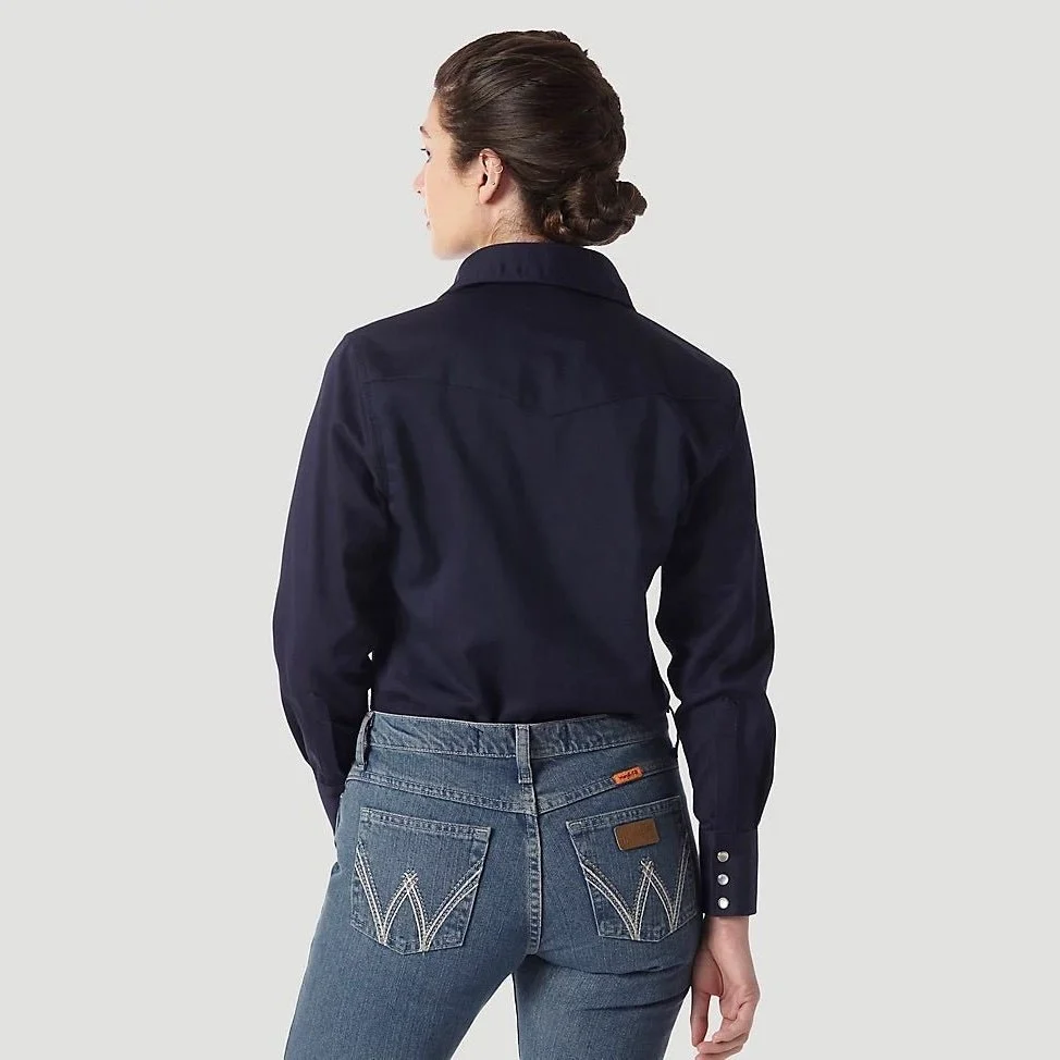 Wrangler Women’s Work Flame Resistant Long Sleeve Snap In Navy - Image 2