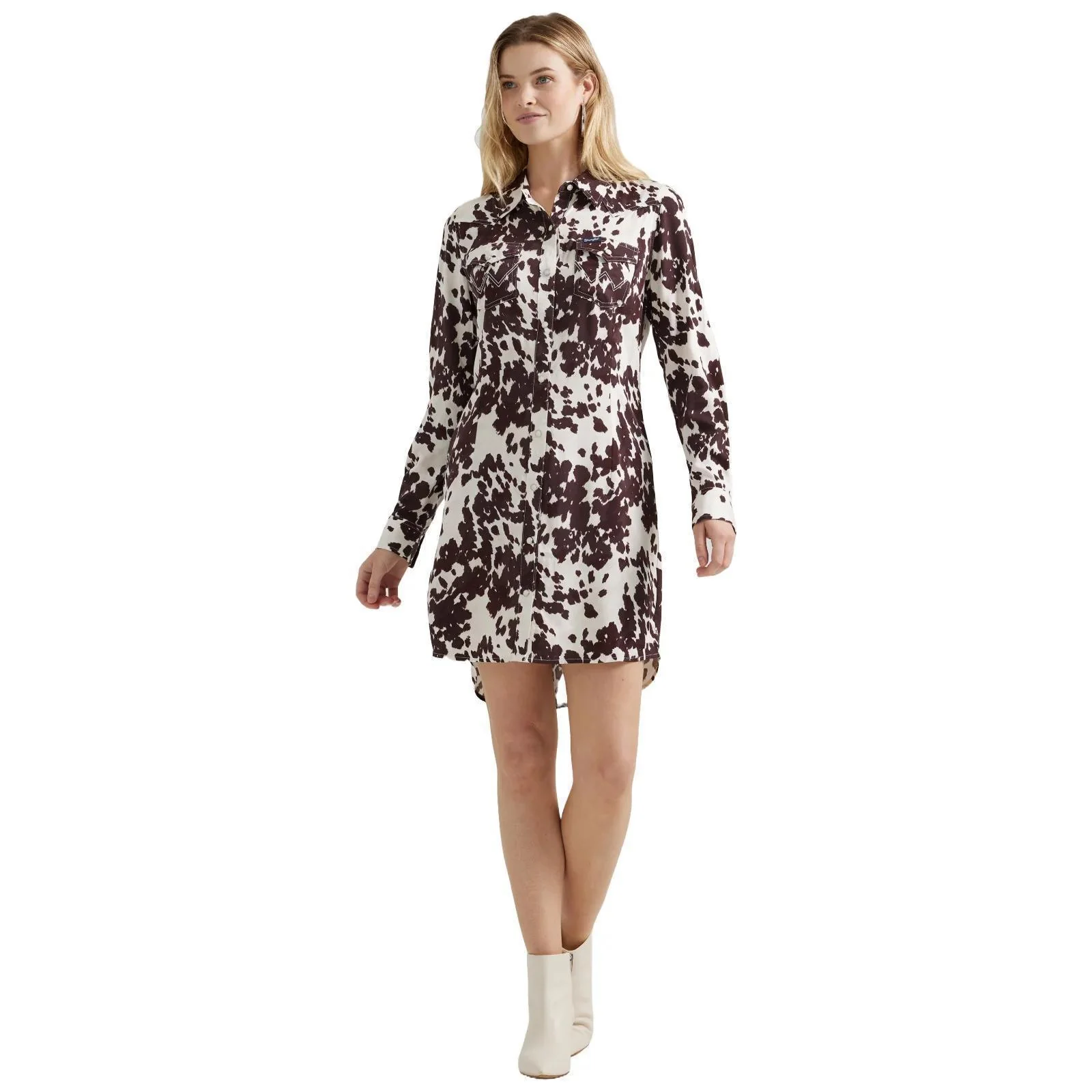 Wrangler Women's Americana Cow Print Western Snap Shirt Dress - Image 5