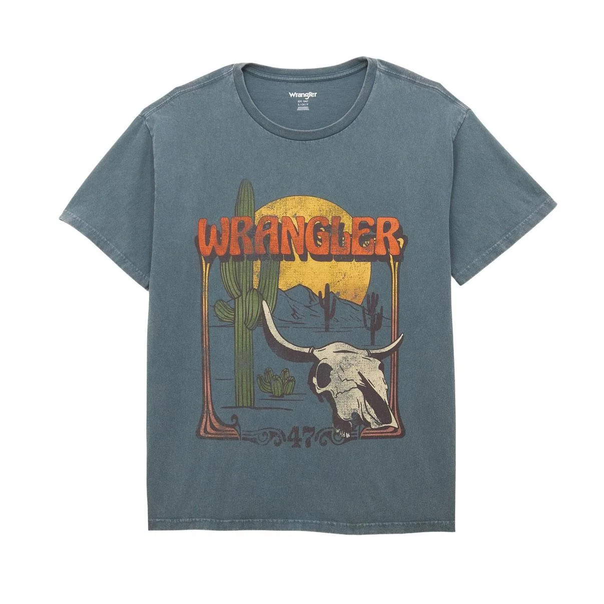 Wrangler Women's Graphic Short Sleeve T-Shirt - Oversized Fit - Goblin Blue -Clearance