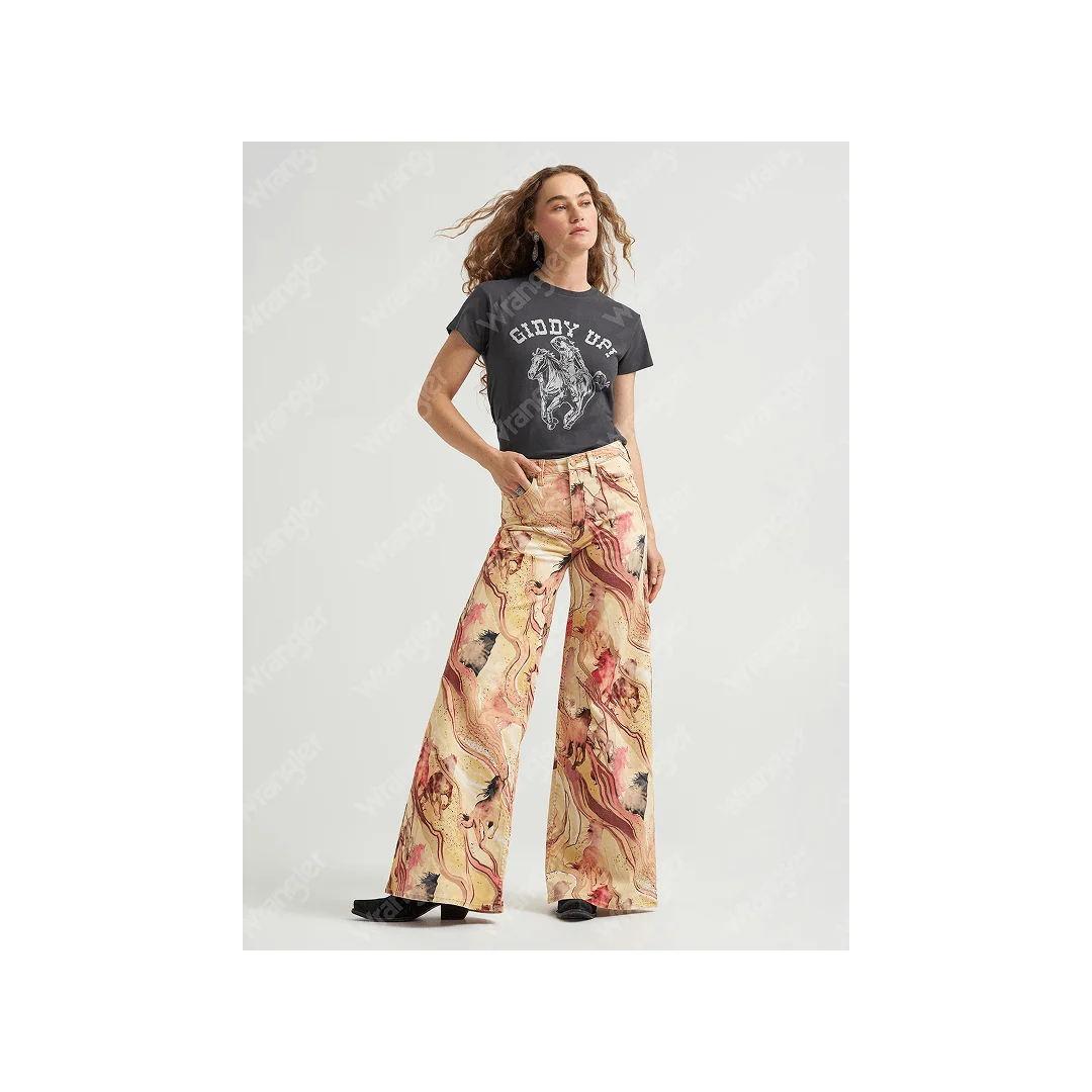 Wrangler Women's Lainey Wilson Cheeky Marbled Horse Wide Leg Jean