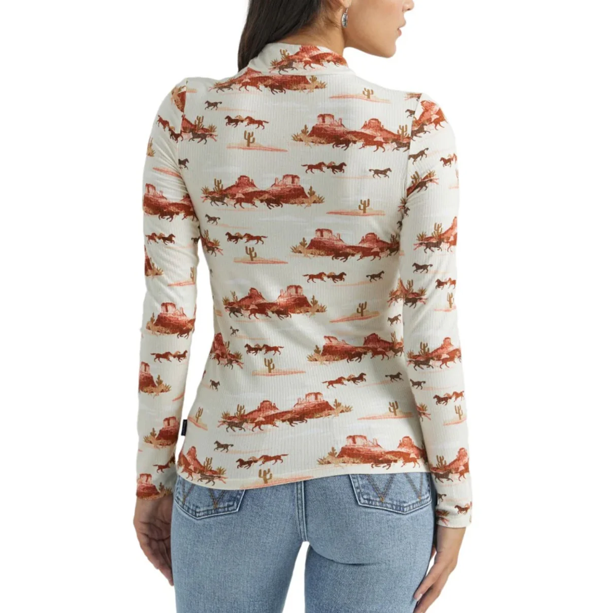 Wrangler Women's Long Sleeve Knit Top In Cream Multi-CLEARANCE - Image 2