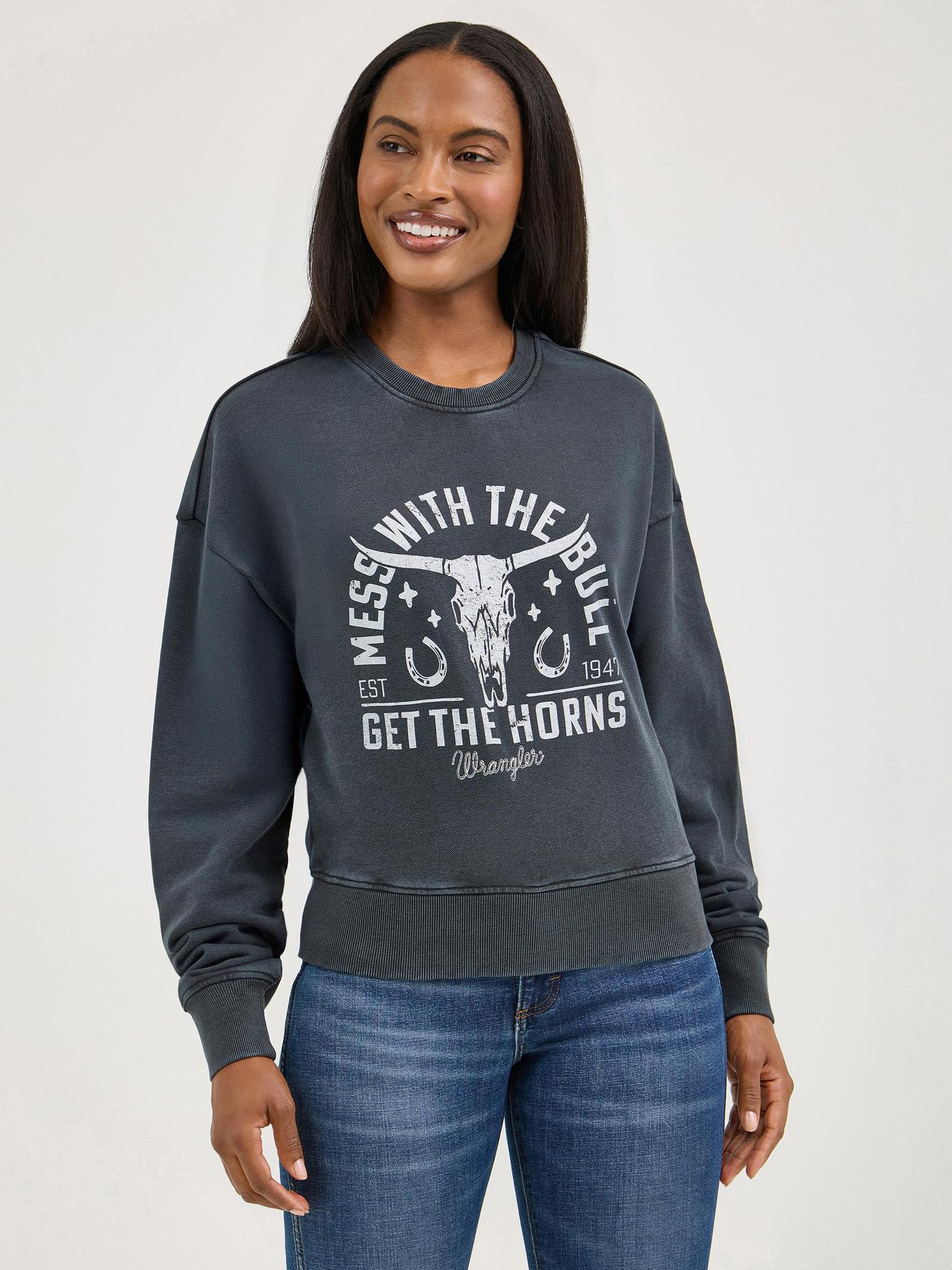 Wrangler Women's Retro Crew Fleece Cropped Long Sleeve In Black - Image 2