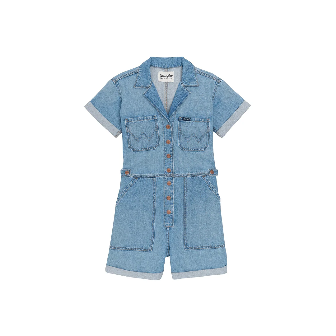 Wrangler Women's Wrangler Retro Punchy Denim Snap Romper Light Denim - Image 3
