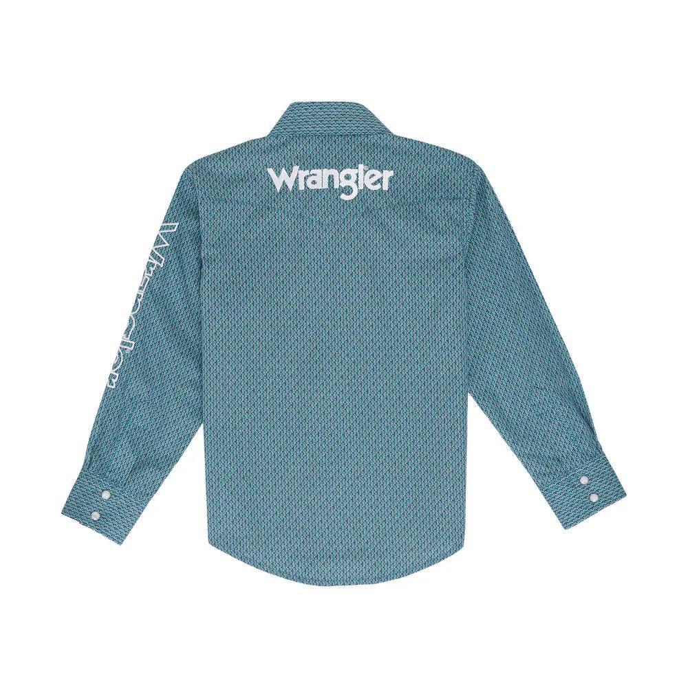 Wrangler Youth Boy's LOGO Long Sleeve Snap Shirt Turquoise - CLEARANCE - Image 2
